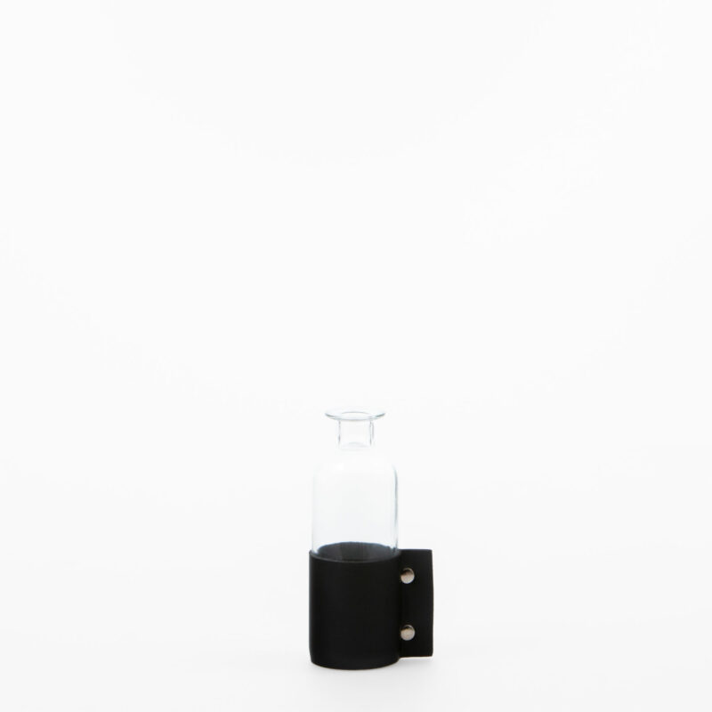 MEDIUM GLASS VASE WITH BLACK LEATHER