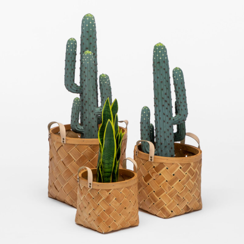 SET OF 3 SQUARE BASKETS WITH ECO LEATHER HANDLES - Image 2