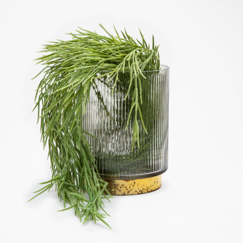 GREEN GLASS VASE WITH METAL BASE - Image 2