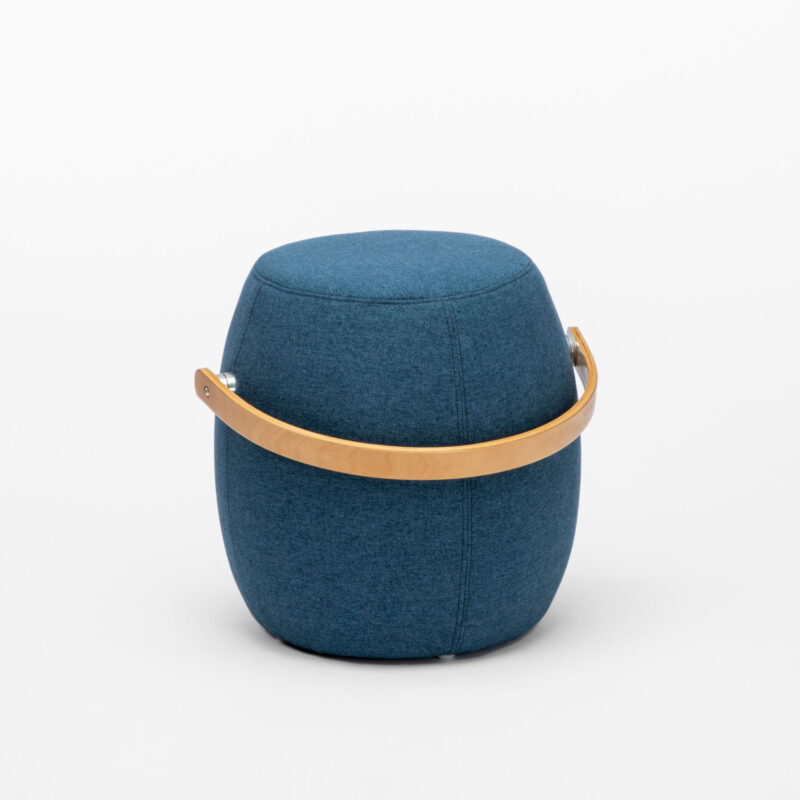 FABRIC UPHOLSTERED POUFF WITH PLYWOOD HANDLE