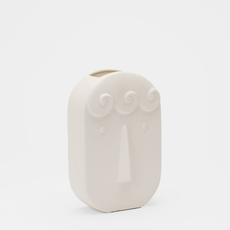 FACE DESIGN WHITE CERAMIC DECORATIVE VASE