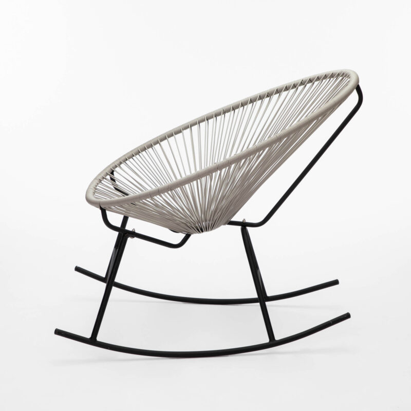 ACAPULCO STYLE ROCKING CHAIR, BLACK METAL FRAME WITH WOVEN SEAT - Image 3