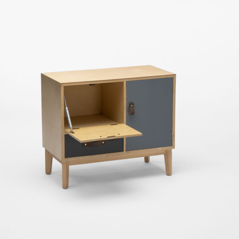 BIRCH WOOD AND MDF STORAGE CABINET WITH LEATHER HANDLES - Image 3