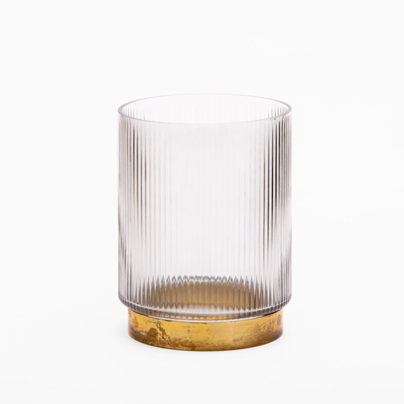 GREEN GLASS VASE WITH METAL BASE