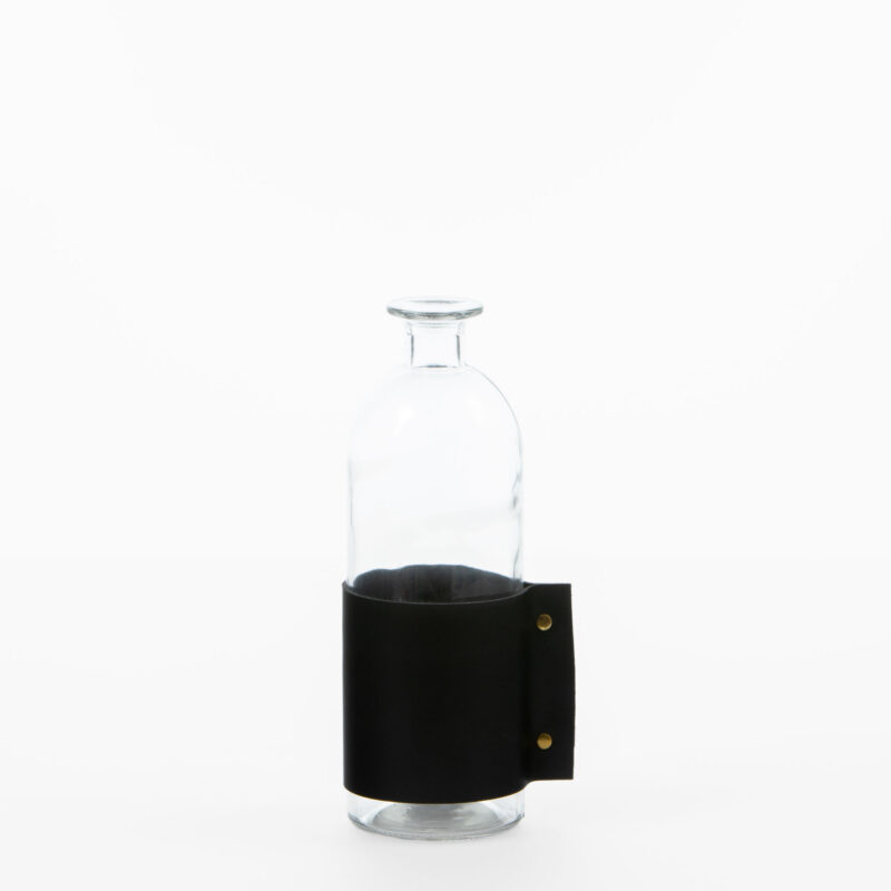 MEDIUM GLASS VASE WITH BLACK LEATHER
