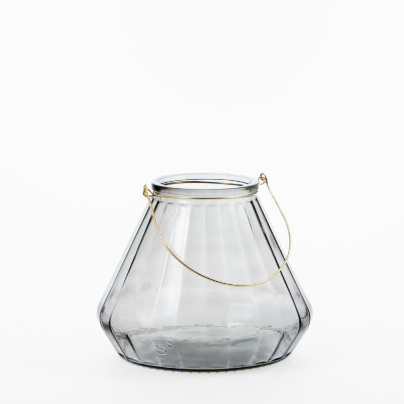 GRAY GLASS VASE WITH METAL HANDLE