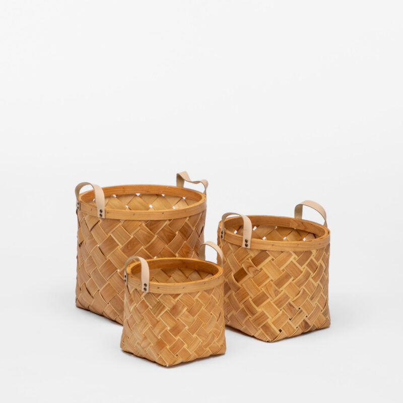 SET OF 3 SQUARE BASKETS WITH ECO LEATHER HANDLES