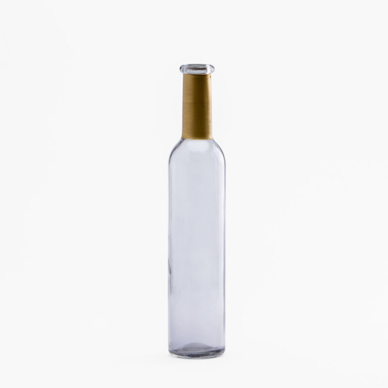 GRAY TALL GLASS VASE WITH GOLDEN NECK