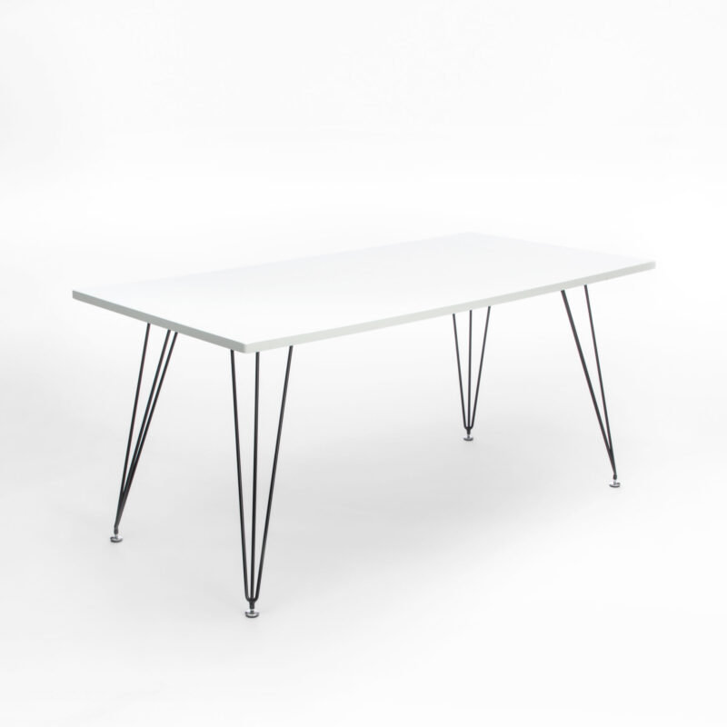 6 SEATER RECTANGULAR DINING TABLE WITH LACQUERED MDF TOP AND METAL LEGS