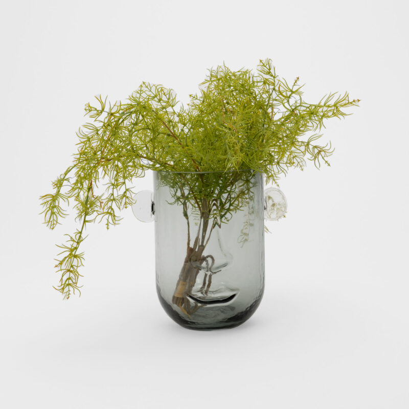 GRAY GLASS ABSTRACT FACE DECORATIVE VASE - Image 2