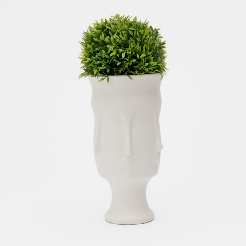 WHITE CERAMIC FLOWER VASE WITH FACES DESIGN - Image 2
