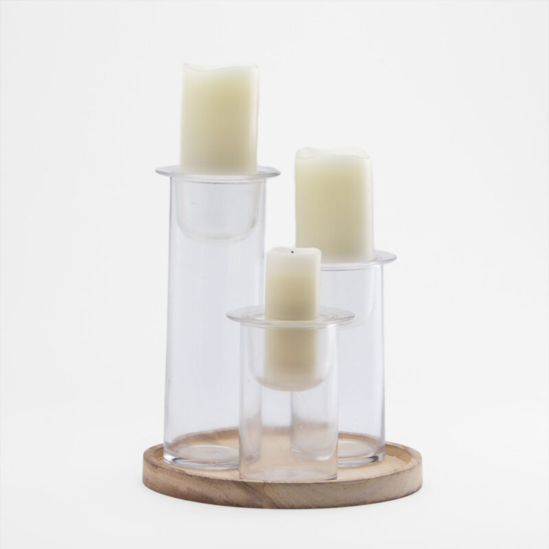 WOODEN TRAY WITH 3 GLASS CANDLE HOLDERS - Image 2