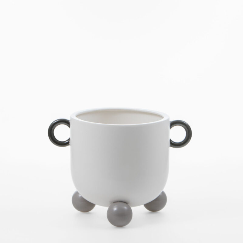 WHITE CERAMIC VASE WITH BLACK HANDLES