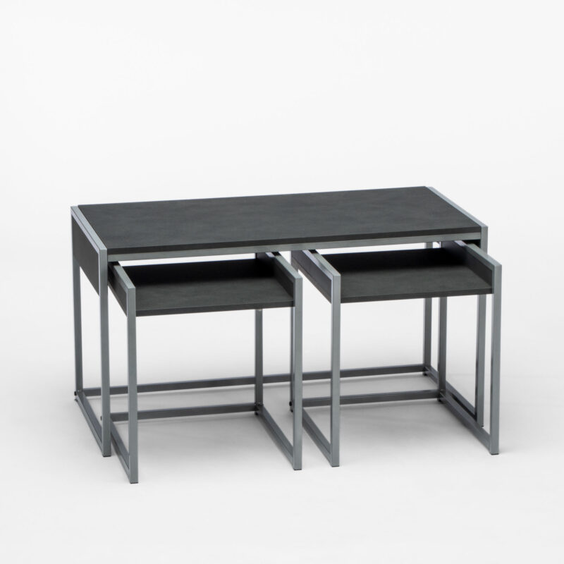 SET OF 3 MELAMIN TOP AND METAL FRAME NESTING TABLES