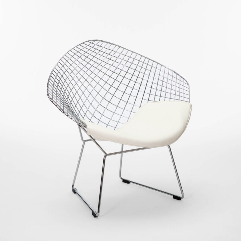 DIAMOND SHAPE CHROMED METAL WIRE GRID ACCENT CHAIR WITH CUSHION