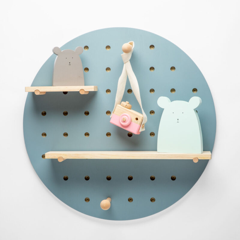 ROUND WOODEN PEGBOARD WITH STICKS AND SHELVES - Image 2