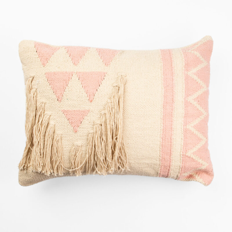 BEIGE AND PINK RECTANGULAR DECORATIVE CUSHION