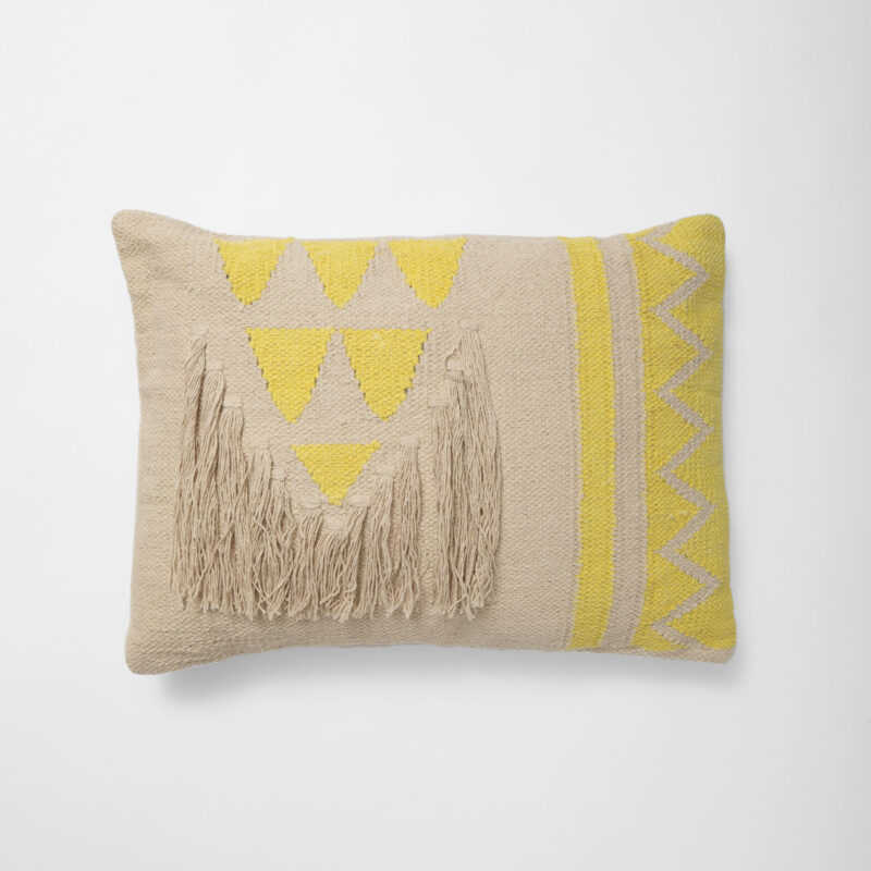 BEIGE AND YELLOW RECTANGULAR DECORATIVE CUSHION