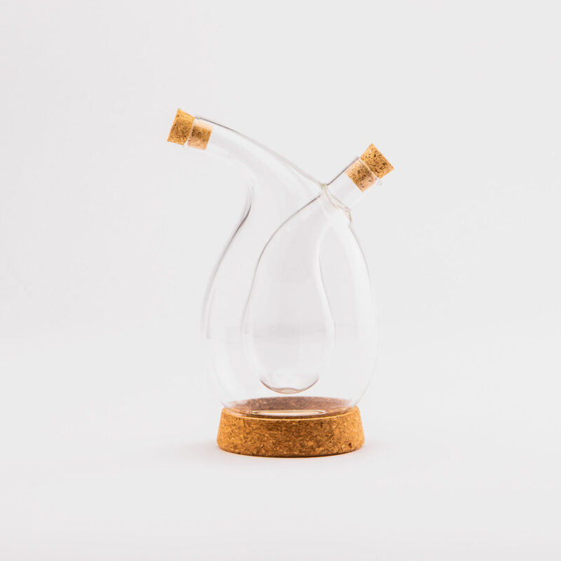 OIL AND VINEGAR DISPENSER SET, 2-IN-1 DOUBLE LAYER GLASS BOTTLE (350ML/180ML) WITH CORK STOPPERS AND BOTTOM