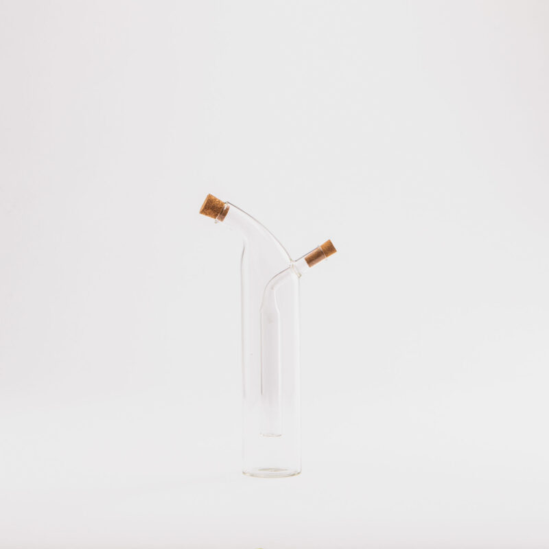 OIL AND VINEGAR DISPENSER SET, 2-IN-1 DOUBLE LAYER GLASS BOTTLE (250ml/80ml) WITH CORK STOPPERS