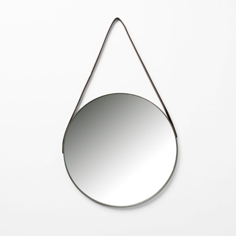 WALL ROUND MIRROR WITH METAL FRAME AND HANGING STRAP