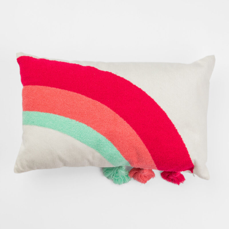 RAINBOW RECTANGULAR DECORATIVE CUSHION WITH TASSELS