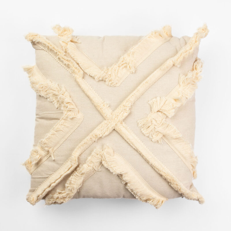 BEIGE SQUARE DECORATIVE CUSHION WITH TASSELS