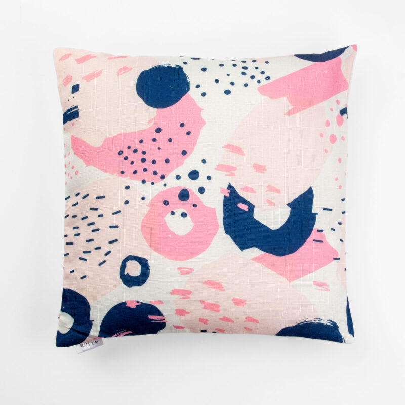 PINK AND BLUE PRINTED SQUARE DECORATIVE CUSHION