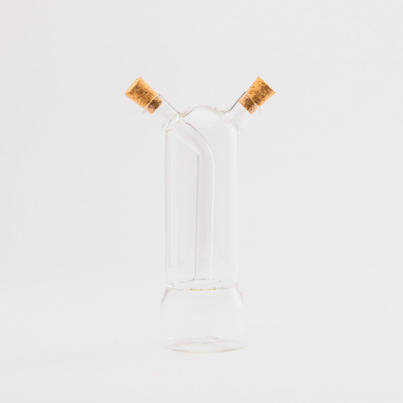 OIL AND VINEGAR DISPENSER SET, 2-IN-1 DOUBLE LAYER GLASS BOTTLE (250ml/80ml) WITH CORK STOPPERS