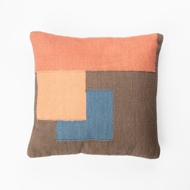 GRAY, PINK AND BLUE SQUARE DECORATIVE CUSHION
