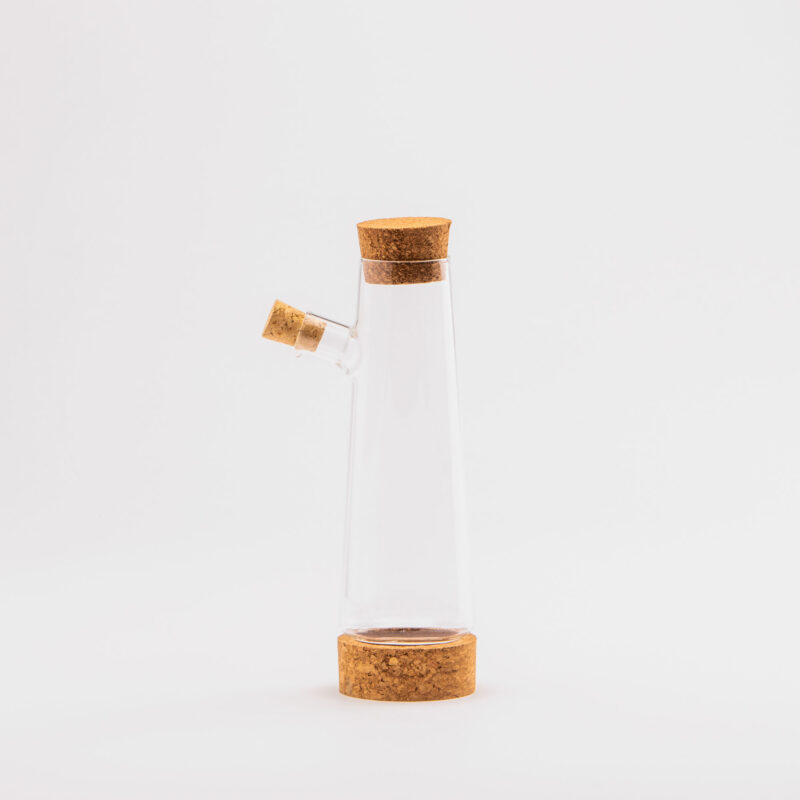 OIL GLASS BOTTLE WITH CORK BOTTOM AND STOPPERS (180ml)