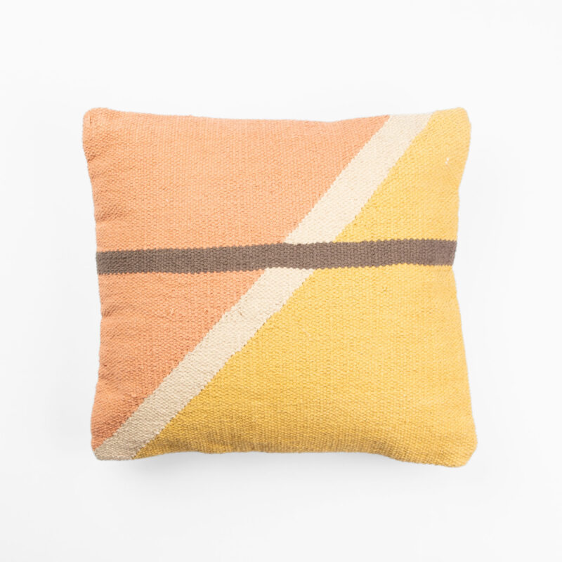 PINK, YELLOW AND WHITE SQUARE DECORATIVE CUSHION
