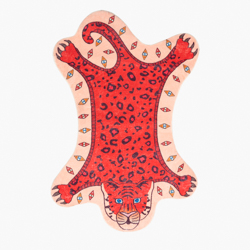 RED LEOPARD COMIC FUR ACCENT RUG