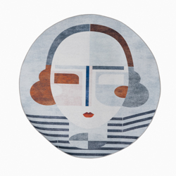 LADY FACE DESIGN ROUND PRINTED ACCENT RUG