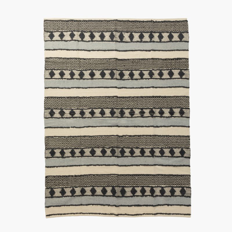 BLACK AND NATURAL BEIGE STRIPED COTTON AREA RUG