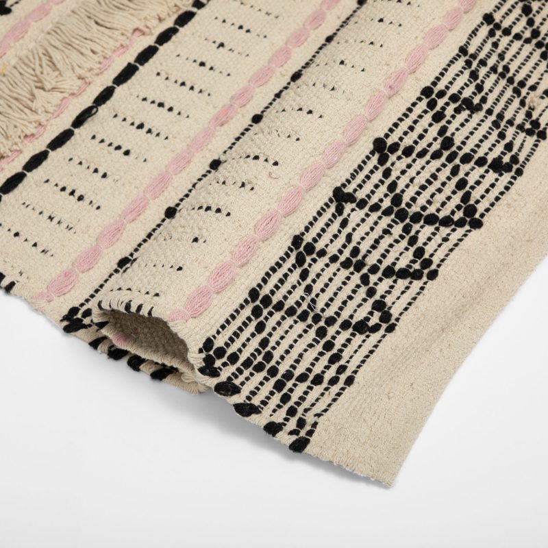 BLACK, PINK AND NATURAL CREAM STRIPED AREA RUG - Image 2