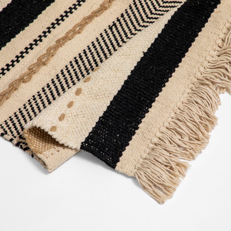 BLACK AND NATURAL BEIGE STRIPED COTTON AREA RUG - Image 2