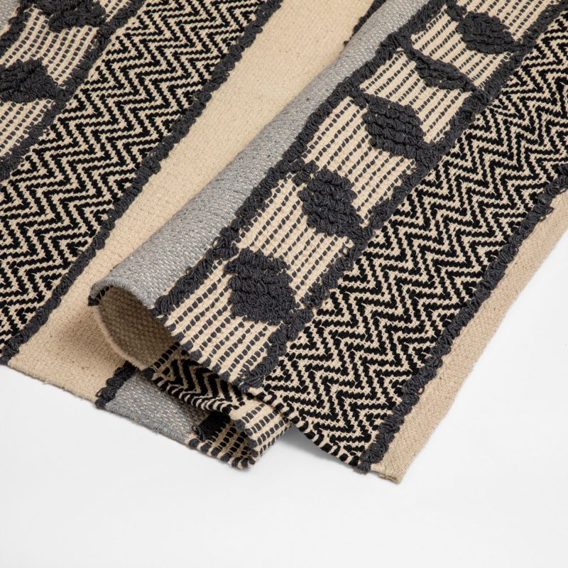 BLACK AND NATURAL BEIGE STRIPED COTTON AREA RUG - Image 2