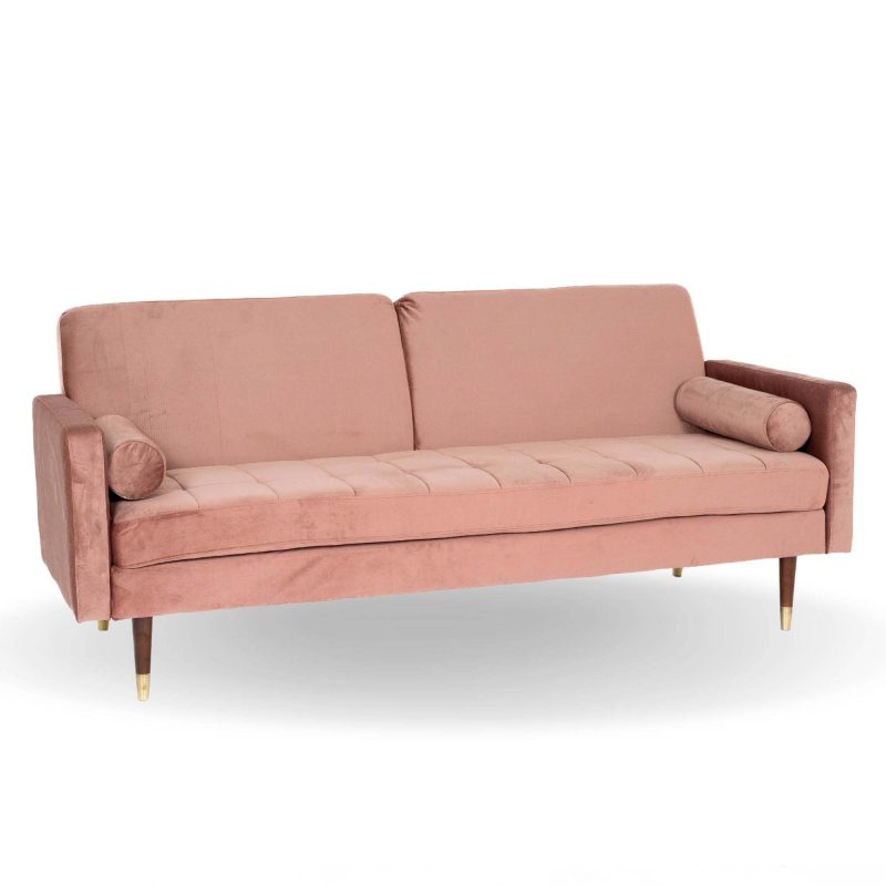 UPHOLSTERED 3 SEATERS SOFA WITH WOODEN LEGS AND DECORATIVE CUSHIONS